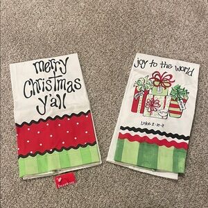 NWT Christmas and Joy Tea Towels in Red, Green, and White
